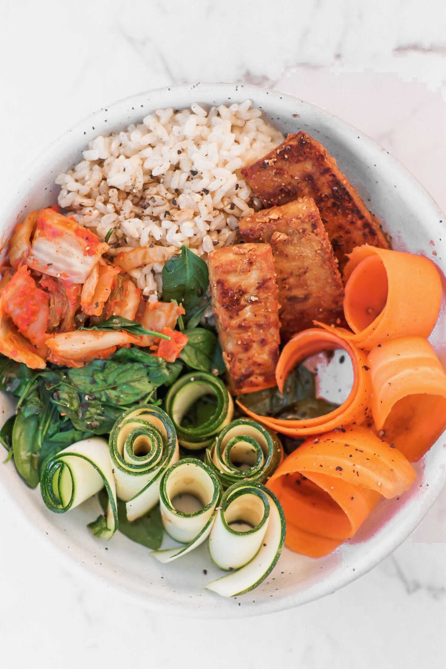 Kimchi Brown Rice And Tempeh Bowl The Pure Life